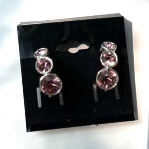 Pink and Purple silver tone jeweled clip on Earrings